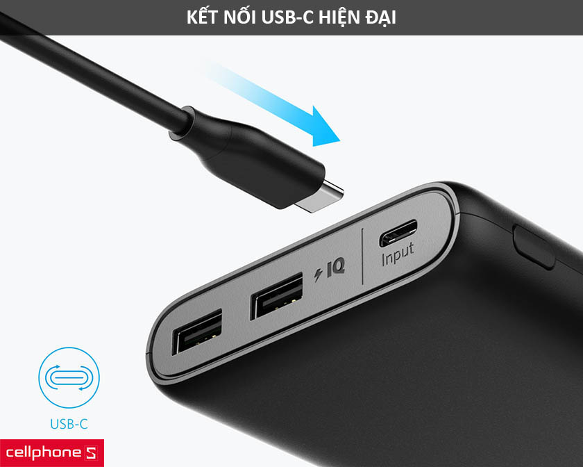 Pin dự phòng Anker Powercore 13000 mAh USB-C A1216 sử dụng chuẩn kết nối tiên tiến