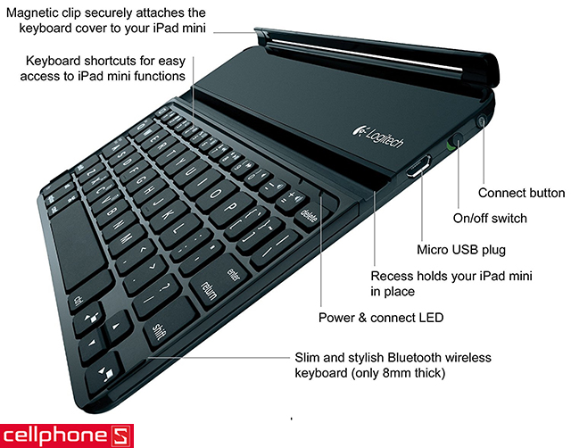 Logitech Ultrathin Keyboard Cover den cho iPad Mini