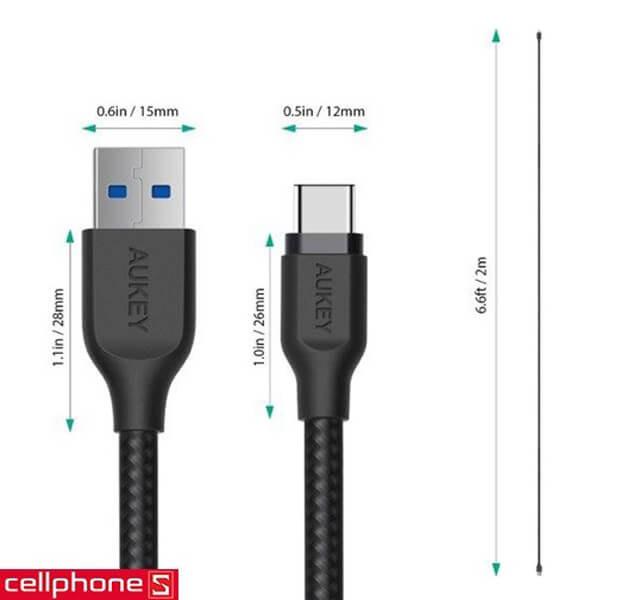 Cáp AUKEY CB - AC2 USB 3.1 to USB - C 2 m