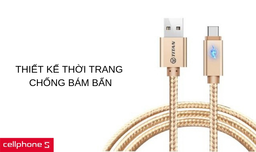 Dây cáp Titan USB-C đèn Led tự ngắt sở hữu thiết kế thời trang