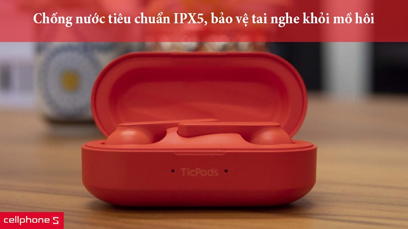 chống nước tiêu chuẩn IPX5, bảo vệ tai nghe khỏi mồ hôi