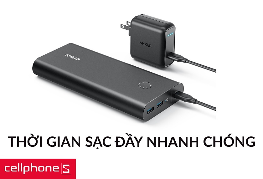 đầy Anker Powercore+ 26800 Power Delivery A1375 cho khả năng sạc đầy nhanh chóng