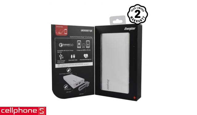 Pin dự phòng Energizer 20000 mAh UE20001QC