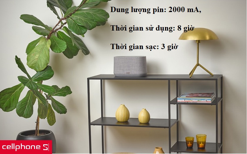 Dung lượng pin khủng 2000 mA, thời gian sử dụng lên đến 8 giờ