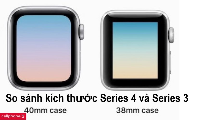 Apple đã nâng cấp từ 38mm của dòng Series 3 lên thành 40mm, tăng thêm 2mm