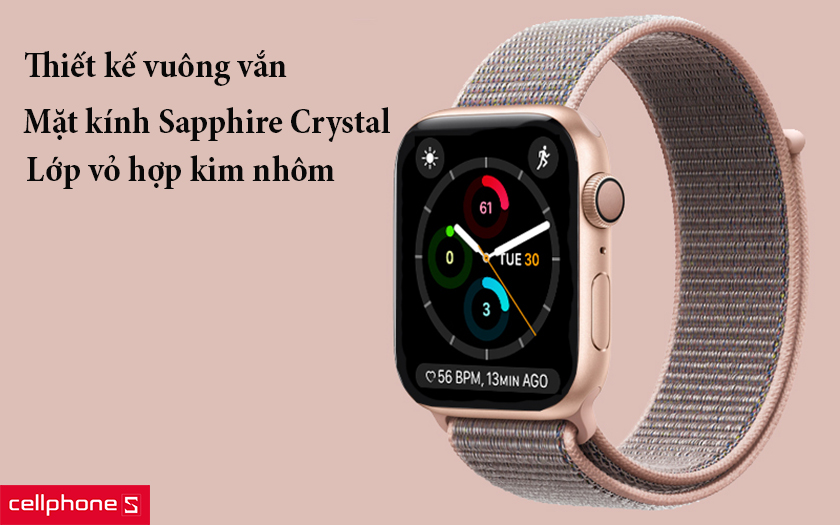 thiết kế vuông vắn, mặt kính Sapphire Crystal, lớp bỏ hợp kim nhôm