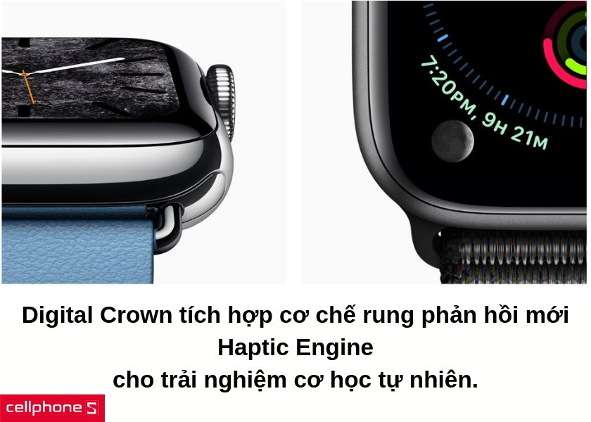 Digital Crown có cơ chế rung phản hồi mới Haptic Engine để phản hồi xúc giác nhạy hơn