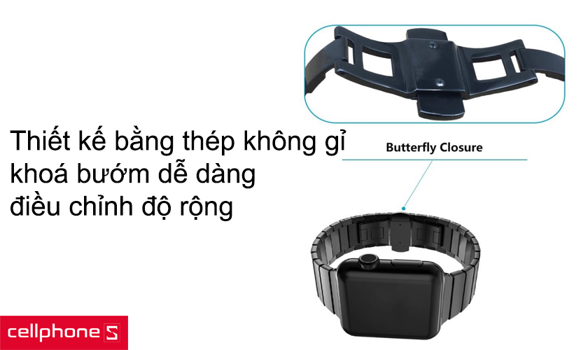 Thiết kế bằng thép không gỉ, khoá bướm dễ dàng điều chỉnh độ rộng