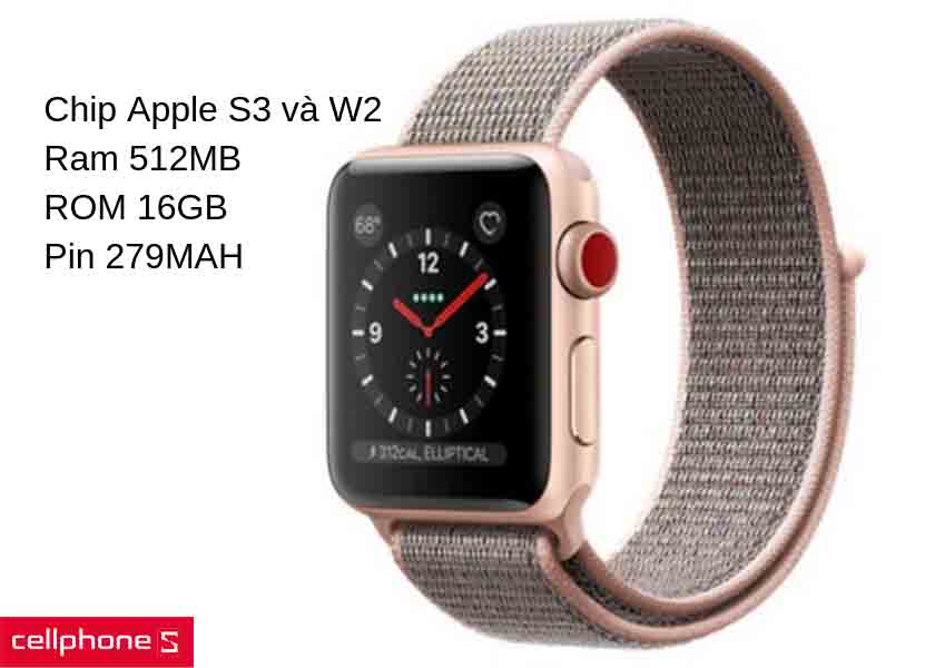 Apple Watch series 3 42mm (4G) viền nhôm vàng - dây vải hồng