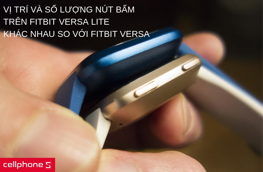 Phiên bản Fitbit Versa Lite được cắt giảm chỉ còn 1 nút bấm được bố trí bên trái của máy