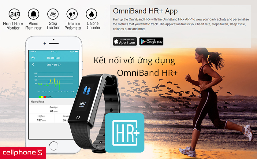 vòng đeo tay thông minh Oaxis Omniband HR+ dễ dàng với ứng dụng Ominiband+ App