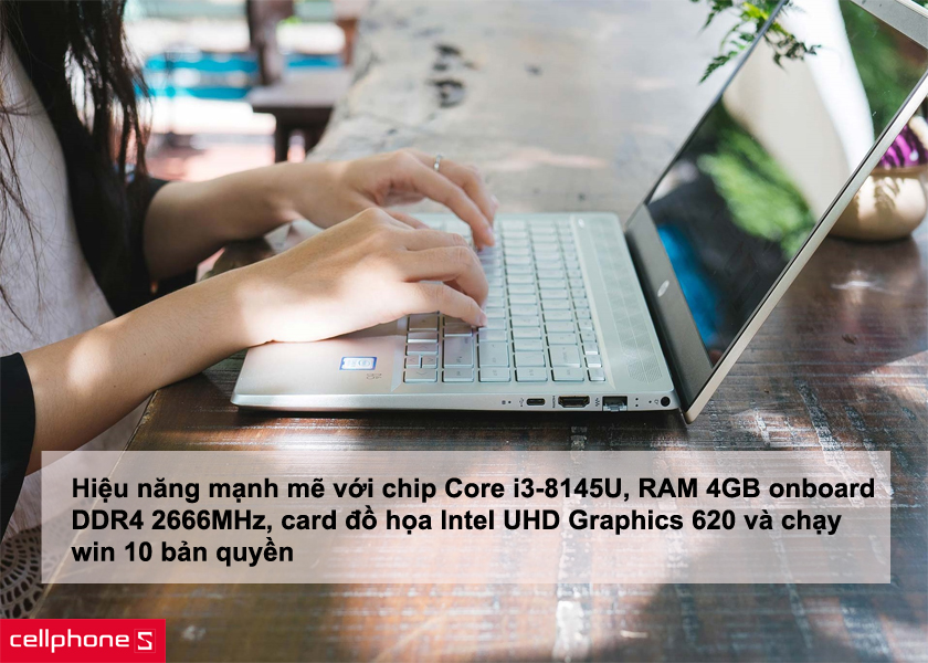 Hiệu năng mạnh mẽ với chip Core i3-8145U, thời lượng pin chỉ đạt mức trung bình khá