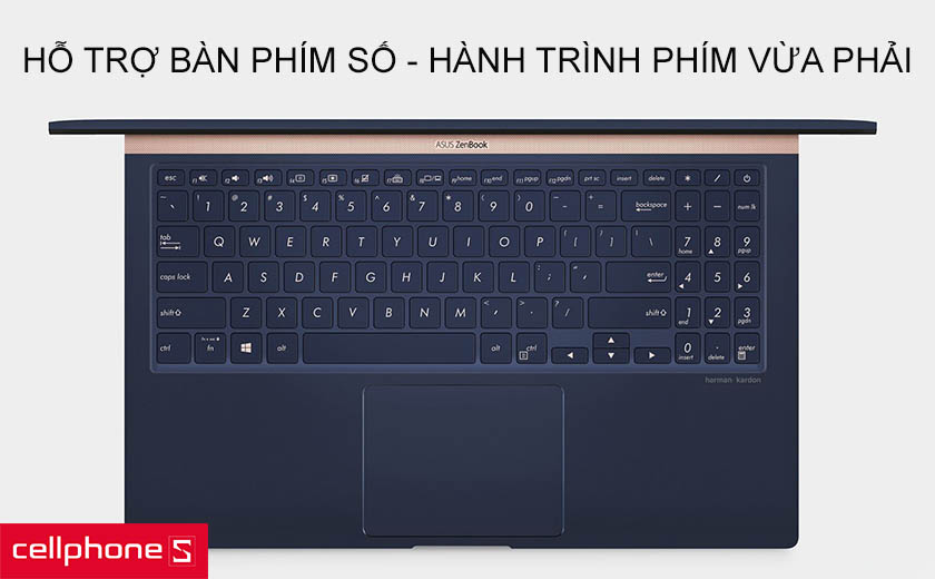 Hỗ trợ bàn phím số tiêu chuẩn, hành trình phím vừa phải, bàn phím có đèn nền