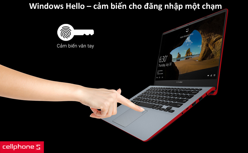 bộ cảm biến dấu vân tay được tích hợp sẵn trong touchpad và Windows Hello