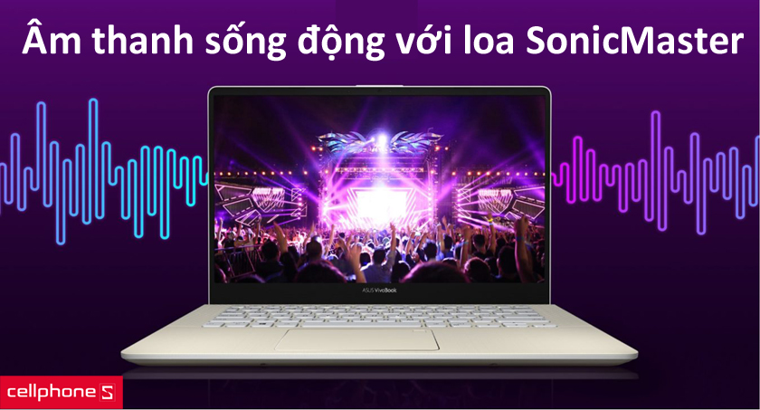 Asus Vivobook S14 S430FA-EB070T sử dụng công nghệ Asus SonicMaster hàng đầu về tinh chỉnh âm thanh