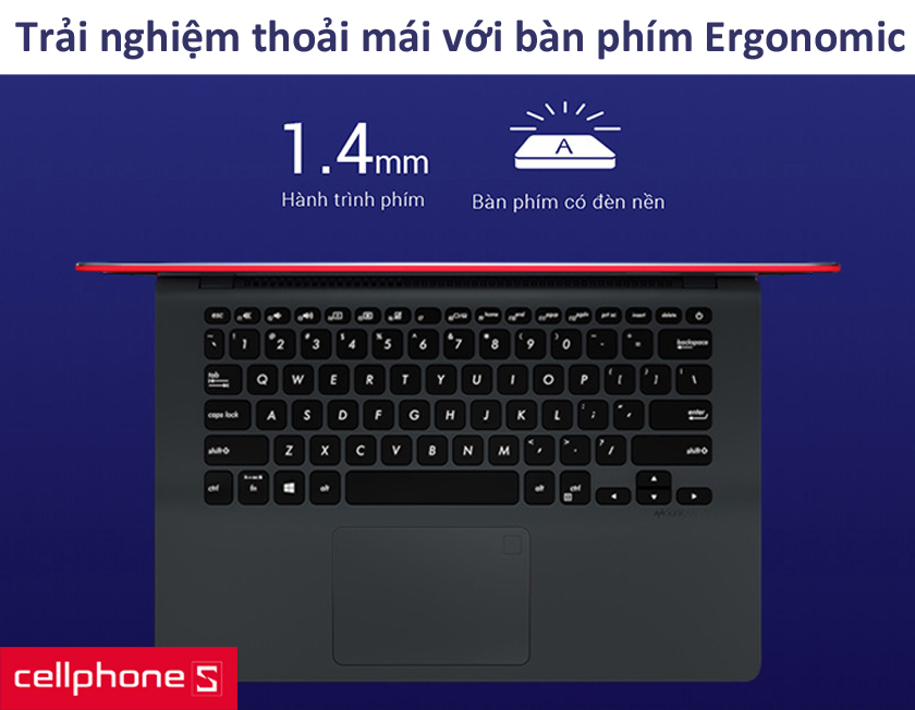 Bàn phím của Asus Vivobook S14 S430FA-EB070T được thiết kế công thái học