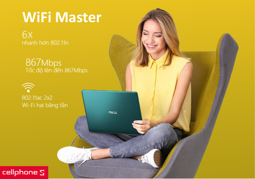 Công nghệ độc quyền Asus Wi-Fi Master mới đảm bảo tốc độ nhanh hơn và kết nối xa hơn nhờ kết nối Wi-Fi 802.11ac băng tần kép