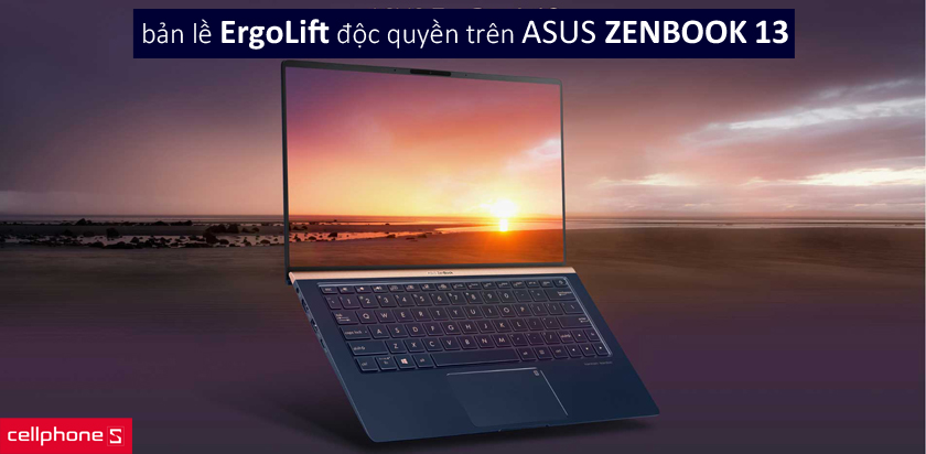 Zenbook UX333 sở hữu kiến trúc bản lề ErgoLift độc quyền được thiết kế để tự động nghiêng bàn phím đến vị trí gõ thoải mái nhất