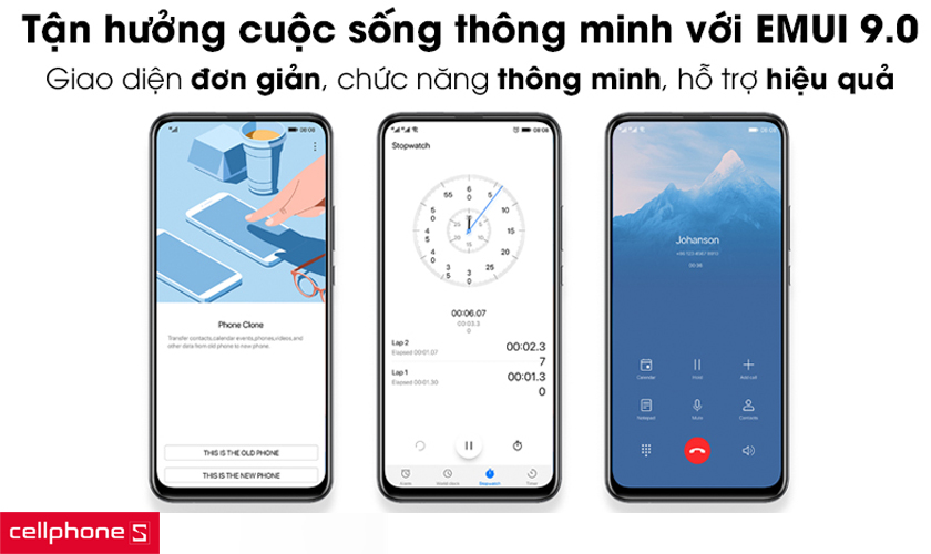 Hệ điều hành Android 9 Pie với giao diện EMUI 9.0 thao tác dễ dàng