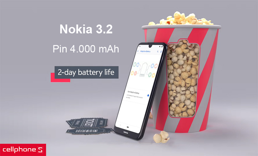 Nokia 3.2 sở hữu viên pin 4.000 mAh cho thời gian sử dụng tốt