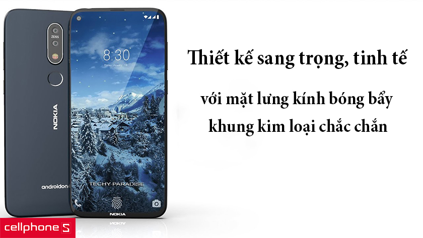 thiết kế sang trọng, tinh tế, mặt lưng kính bóng bẩy, khung kim loại chắc chắn