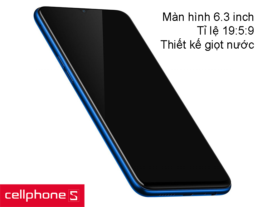 Màn hình 6.3 inch, tỉ lệ 19.5:9, thiết kế giọt nước tinh tế