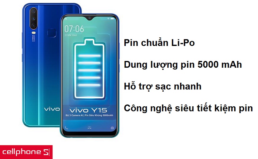 Dung lượng pin khủng lên đến 5000 mAh cùng công nghệ siêu tiết kiệm pin