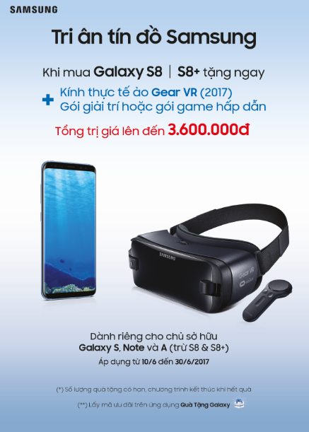 Sforum - Trang thông tin công nghệ mới nhất len-doi-s8-tang-gear-vr Lên đời Galaxy S8, S8 Plus - Tặng Gear VR 2017 & Gói giải trí thực tế ảo tới 3.6 triệu đồng Sforum - Trang thông tin công nghệ mới nhất len-doi-s8-tang-gear-vr Lên đời Galaxy S8, S8 Plus - Tặng Gear VR 2017 & Gói giải trí thực tế ảo tới 3.6 triệu đồng