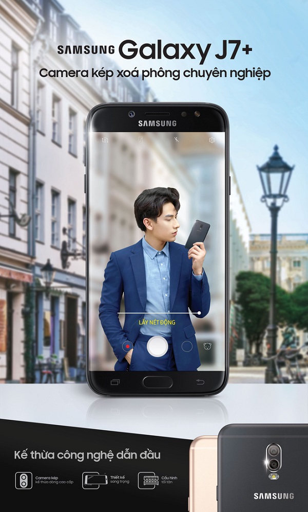 Galaxy J7+ với thiết kế kim loại nguyên loại