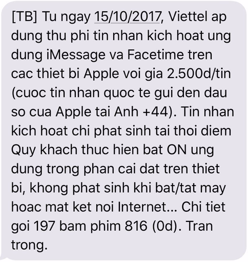Sforum - Trang thông tin công nghệ mới nhất Viettel Đừng trách Viettel khi nhà mạng này thu phí 2500đ kích hoạt iMessage và FaceTime! Sforum - Trang thông tin công nghệ mới nhất Viettel Đừng trách Viettel khi nhà mạng này thu phí 2500đ kích hoạt iMessage và FaceTime!