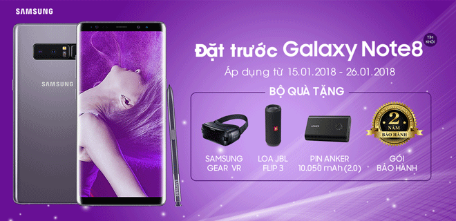Đặt trước Galaxy Note 8 Tím khói - Nhận quà giá trị