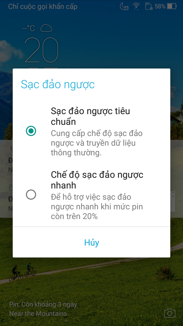 Chọn 1 trong 2 chế độ sạc