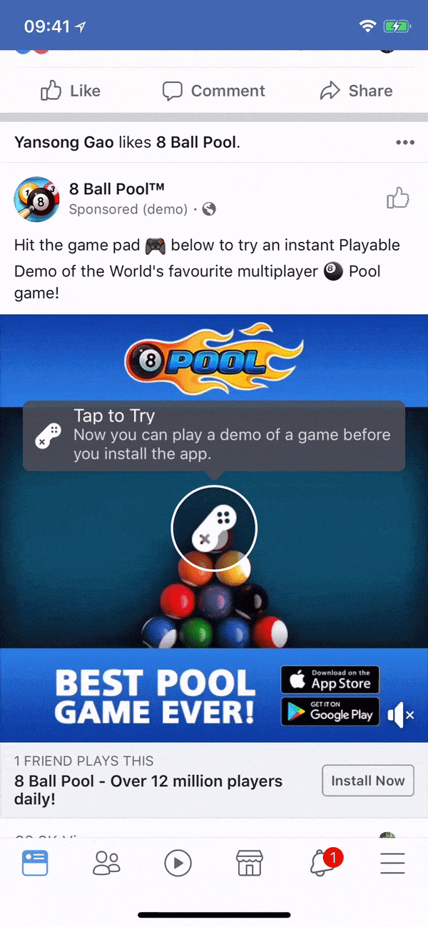 Sforum - Trang thông tin công nghệ mới nhất 8-ball-short Facebook đang thử nghiệm quảng cáo cho phép người dùng chơi thử game di động trước khi mua Sforum - Trang thông tin công nghệ mới nhất 8-ball-short Facebook đang thử nghiệm quảng cáo cho phép người dùng chơi thử game di động trước khi mua