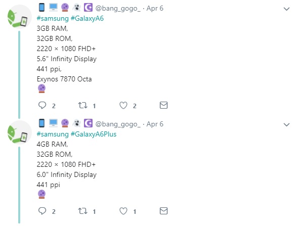 Sforum - Trang thông tin công nghệ mới nhất a6-a6p-leaked Rò rỉ thông số cấu hình của Samsung Galaxy A6 và A6+ Sforum - Trang thông tin công nghệ mới nhất a6-a6p-leaked Rò rỉ thông số cấu hình của Samsung Galaxy A6 và A6+