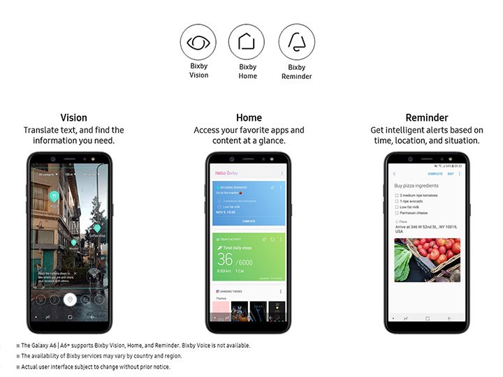 Bixby cũng được tích hợp trên bộ đôi Galaxy A6/A6+
