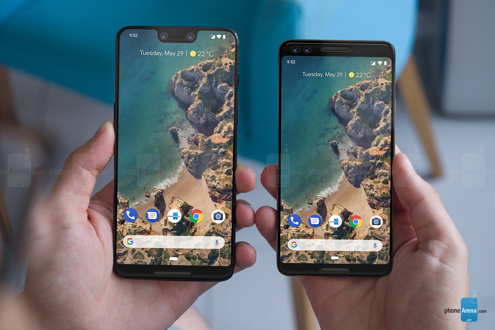 Hình ảnh render cho thấy thiết kế tổng quan của bộ đôi Pixel 3 và Pixel 3 XL
