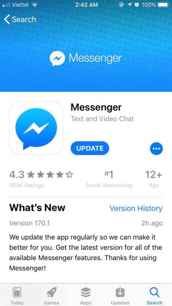 Facebook cập nhật phiên bản mới khắc phục lỗi crash trên Messenger