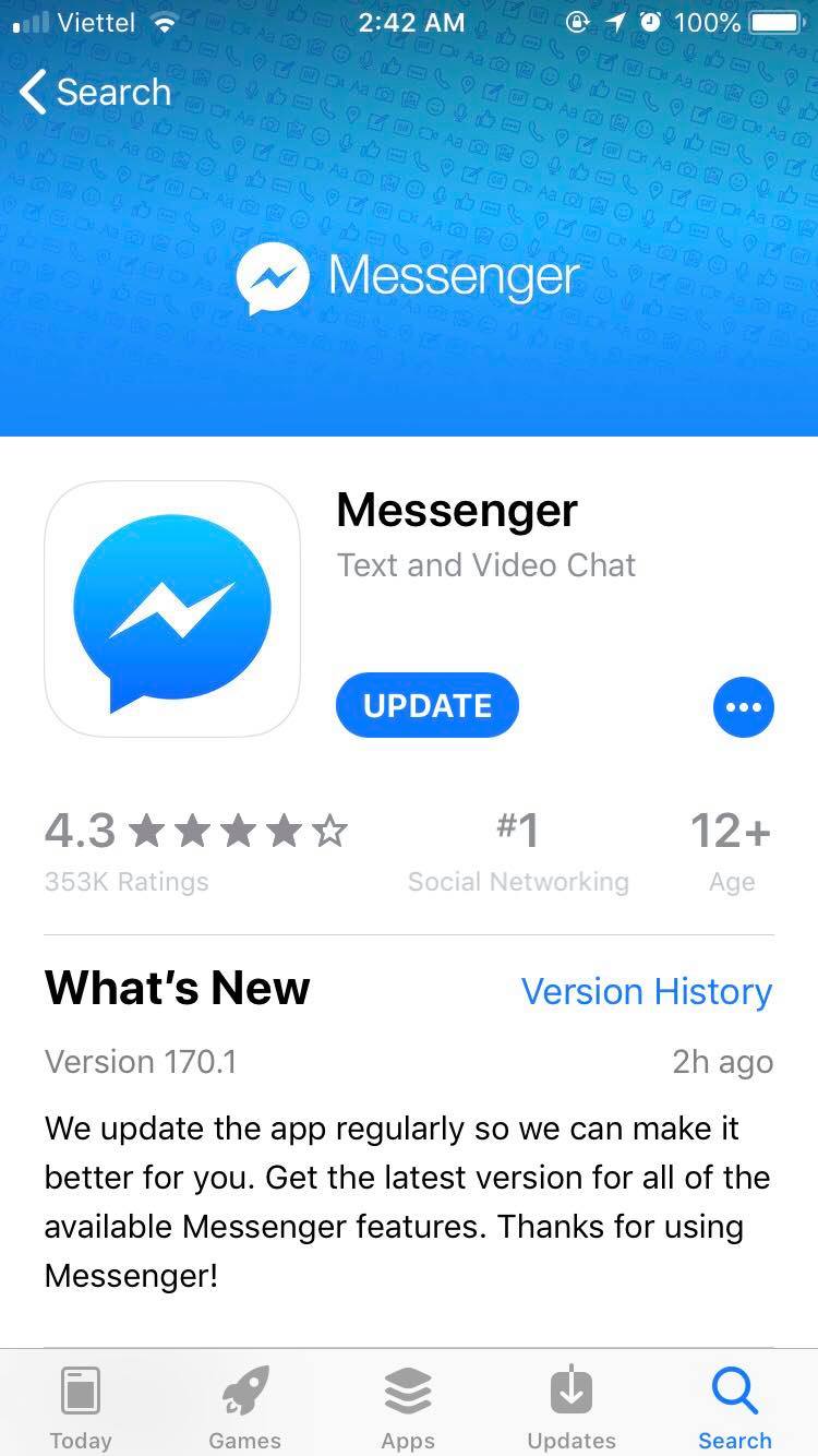 Facebook cập nhật phiên bản mới khắc phục lỗi crash trên Messenger