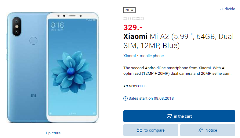 Sforum - Trang thông tin công nghệ mới nhất Xiaomi-Mi-A2-Digitec Xiaomi Mi A2 lộ giá bán chính thức, sẽ ra mắt vào cuối tháng 7 Sforum - Trang thông tin công nghệ mới nhất Xiaomi-Mi-A2-Digitec Xiaomi Mi A2 lộ giá bán chính thức, sẽ ra mắt vào cuối tháng 7