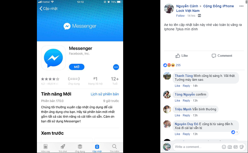 Người dùng iOS trên các group lớn phàn nàn về lỗi crash ứng dụng Messenger