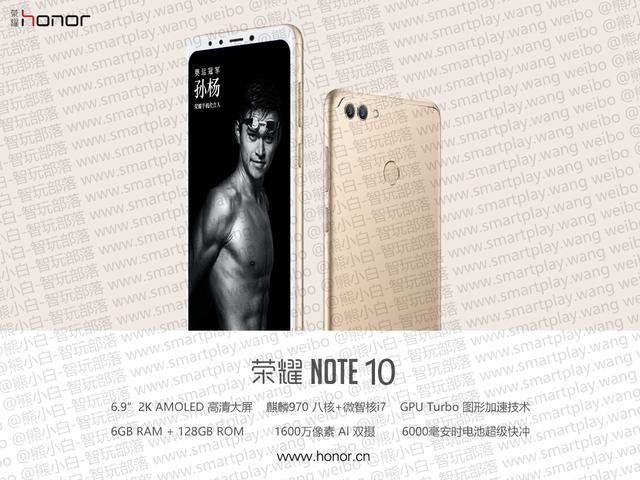 Hình ảnh về chiếc Honor Note 10 cùng thông số cấu hình phần cứng được rò rỉ trước đó