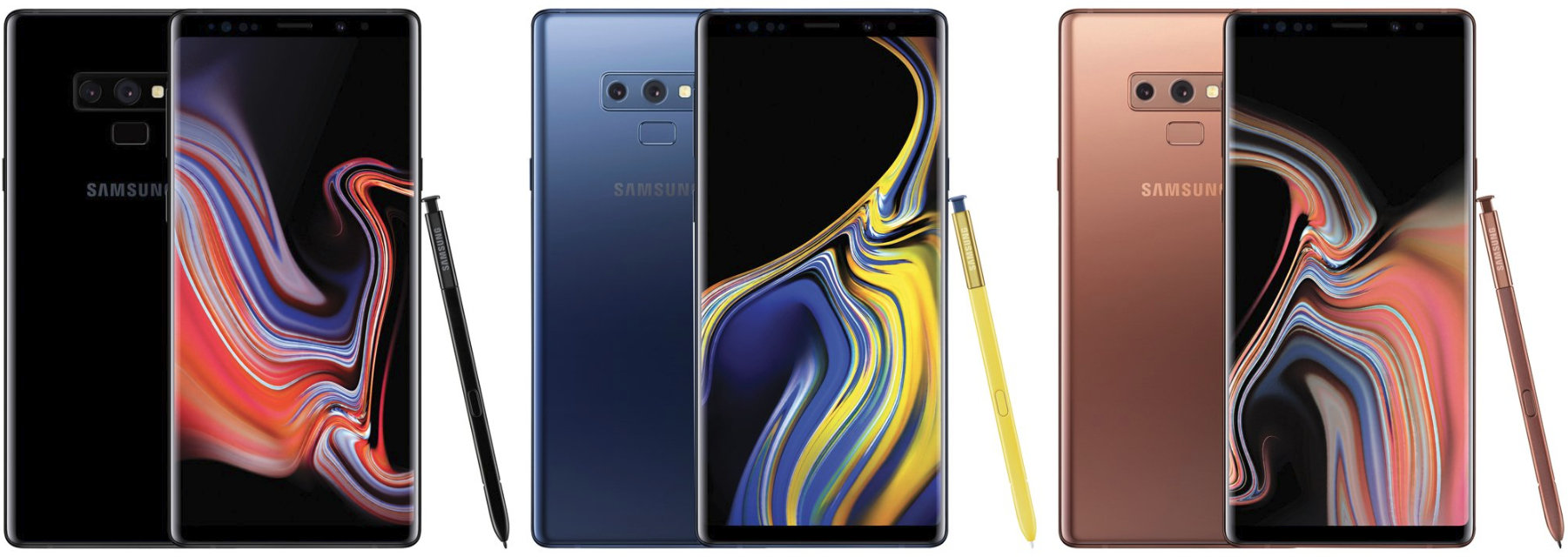 Ảnh render chi tiết 3 tùy chọn màu sắc của Galaxy Note9