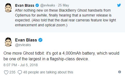Blackberry Ghost sẽ là flagship với viên pin dung lượng lên đến 4,000mAh