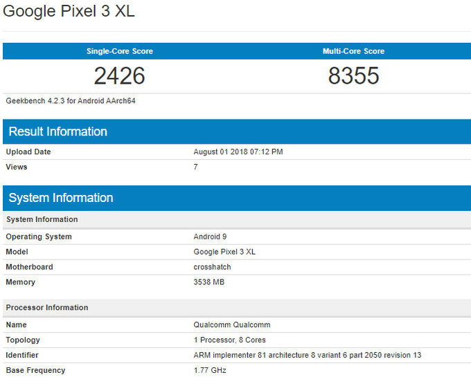Lộ diện thông số cấu hình của Pixel 3 XL: Snapdragon 845, 4GB RAM và Android P