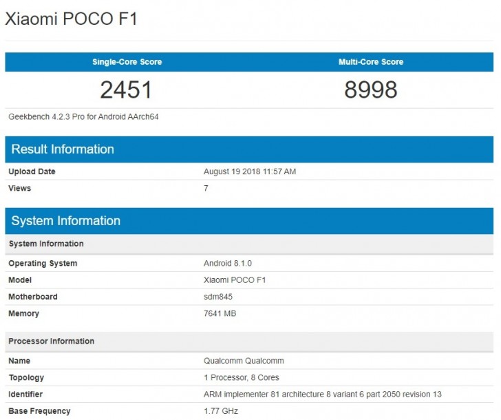 Sforum - Trang thông tin công nghệ mới nhất pocophone Xiaomi Pocophone F1 phiên bản 8GB RAM lộ điểm hiệu năng ấn tượng Sforum - Trang thông tin công nghệ mới nhất pocophone Xiaomi Pocophone F1 phiên bản 8GB RAM lộ điểm hiệu năng ấn tượng