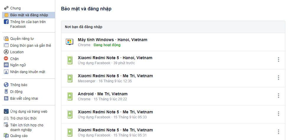 Kiểm tra các địa điểm đăng nhập