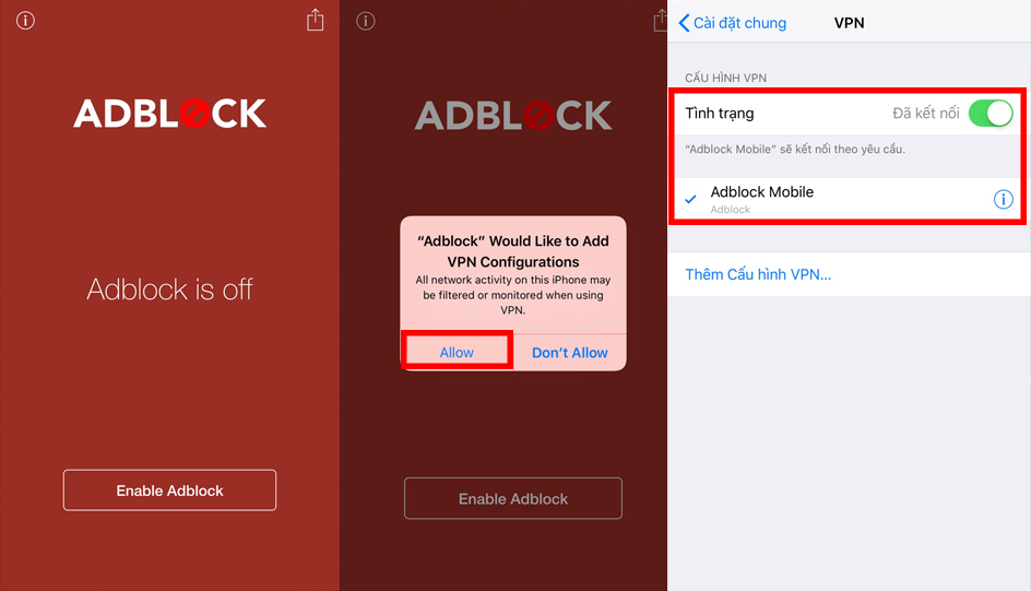 Cho phép ứng dụng được quyền cài đặt cấu hình VPN