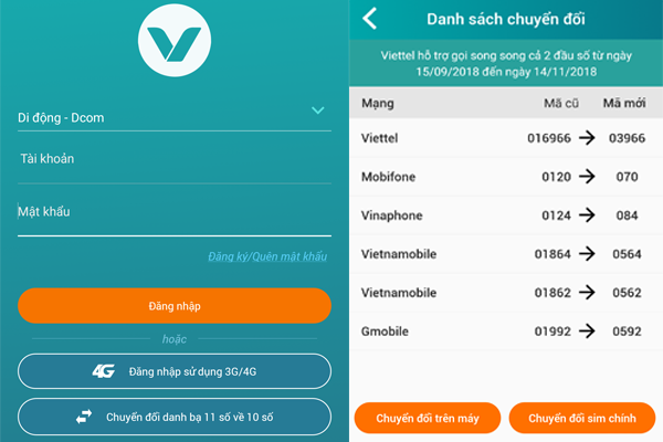 Ứng dụng My Viettel hỗ trợ việc chuyển đổi 11 số về 10 số