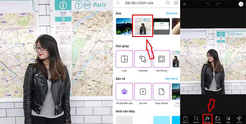 Chọn ảnh tải lên và chọn Fx (Hiệu ứng)