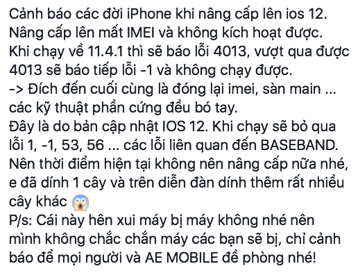 Người dùng Việt Nam báo cáo iPhone bị biến thành cục gạch sau khi lên iOS 12